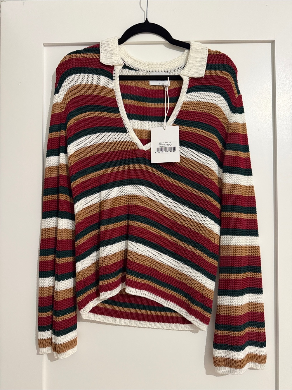 NWT - Seven Wonders Striped Knit Top in Red, Green, Tan, Cream, White